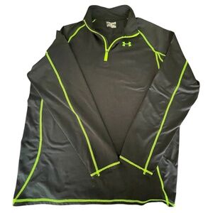 Under Armour Men’s XXL ColdGear ¼ Zip Pullover Black Neon Green Athletic Top EUC